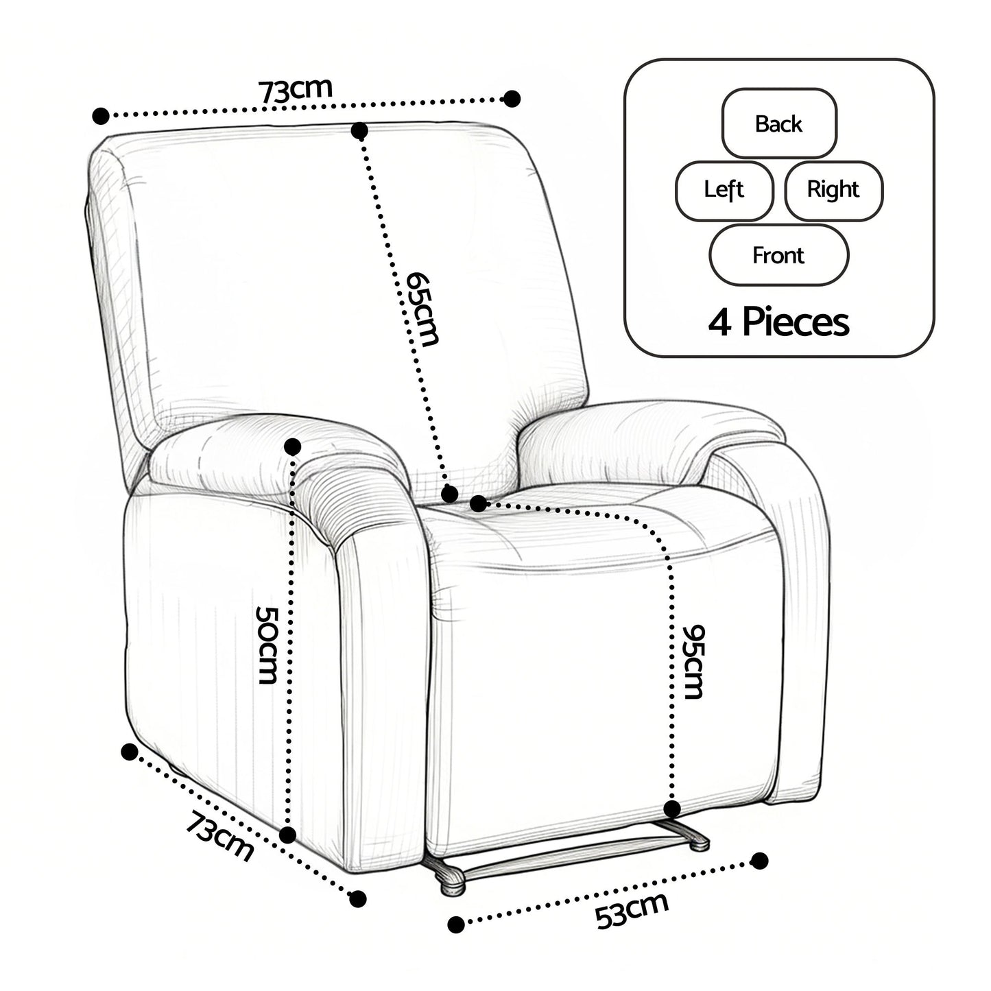 Stretch Kids Recliner Cover 4-Pieces Recliner Chair Slipcovers Printed Polyester