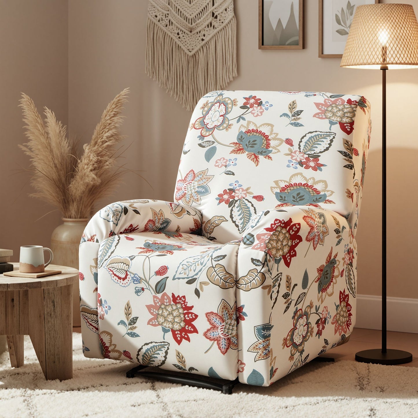 Stretch Kids Recliner Cover 4-Pieces Recliner Chair Slipcovers Printed Polyester