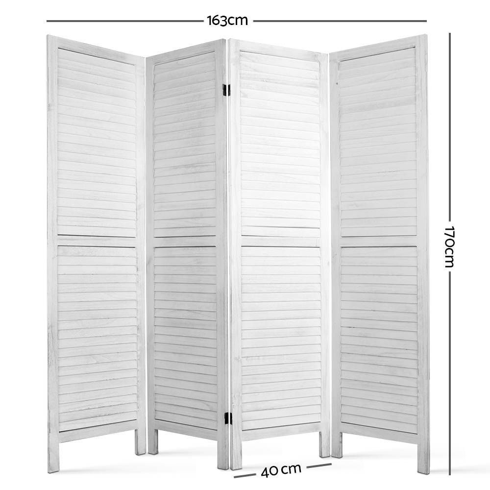 4 Panel Room Divider Screen 163x170cm - White