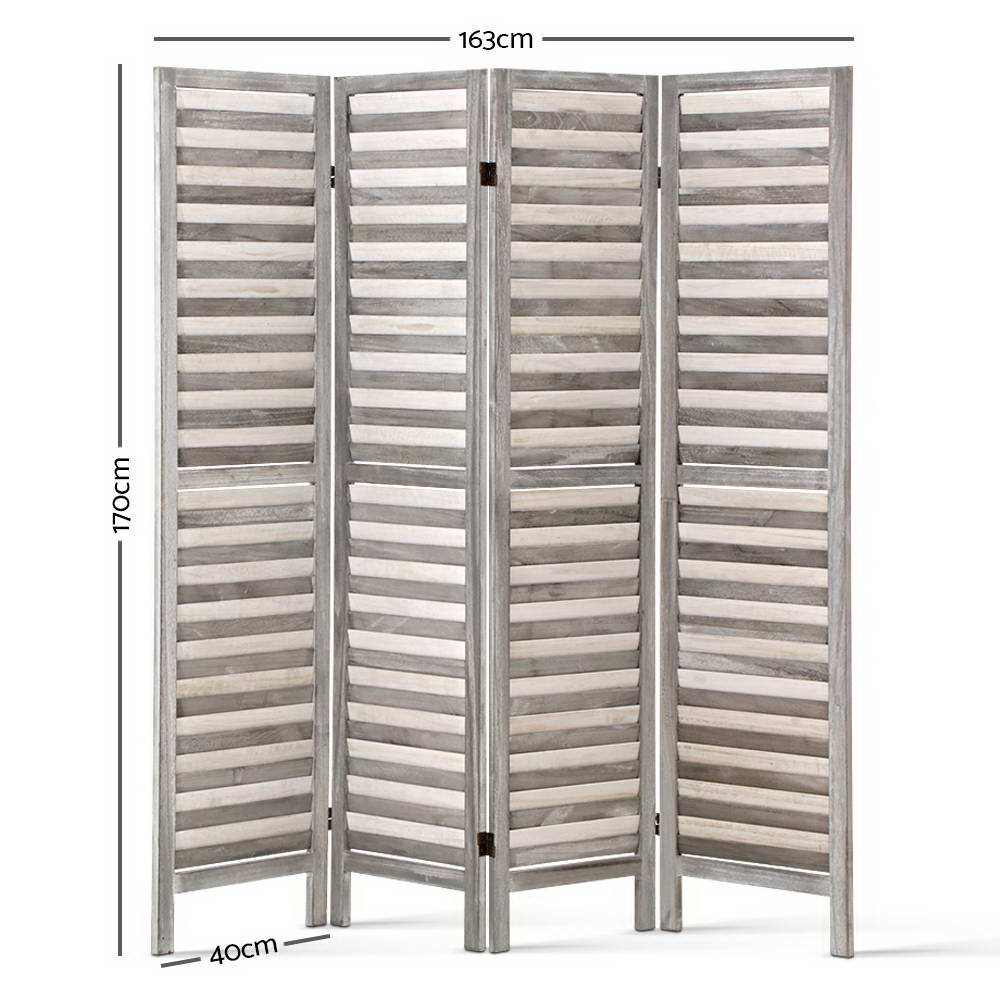 4 Panel Room Divider Screen 163x170cm Louver - Grey