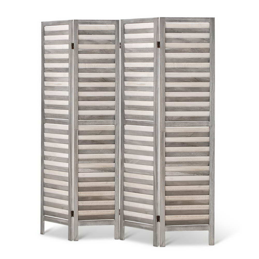 4 Panel Room Divider Screen 163x170cm Louver - Grey