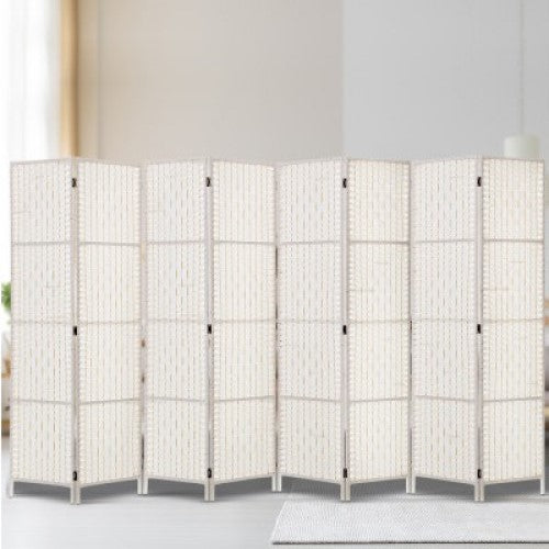 8 Panel Room Divider Screen 326x170cm Woven - White