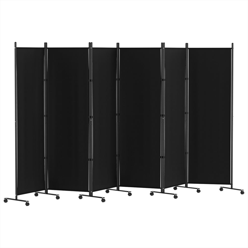 6 Panel Room Divider Screen 323cm Wheel Fabric - Black