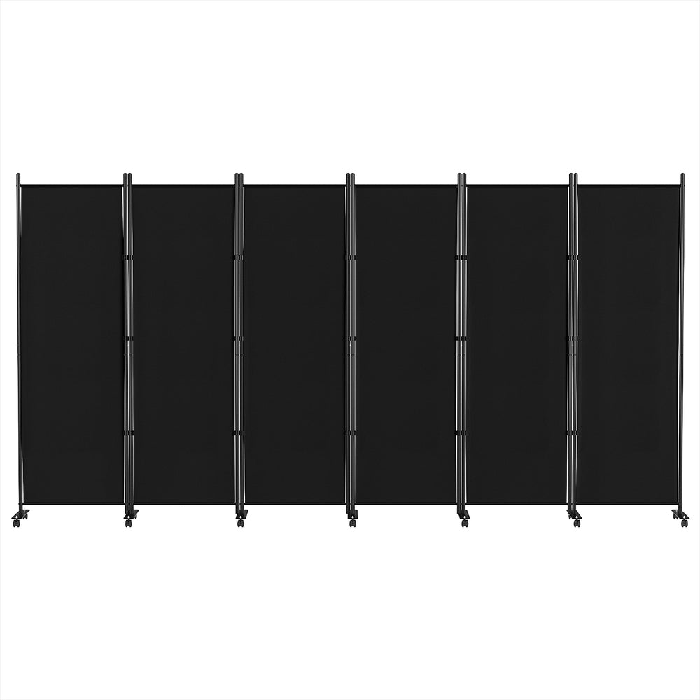 6 Panel Room Divider Screen 323cm Wheel Fabric - Black
