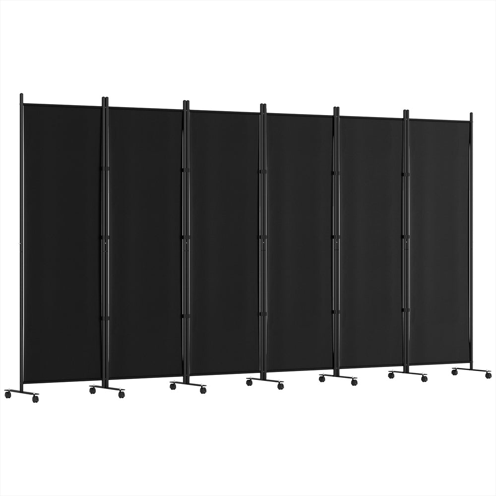 6 Panel Room Divider Screen 323cm Wheel Fabric - Black