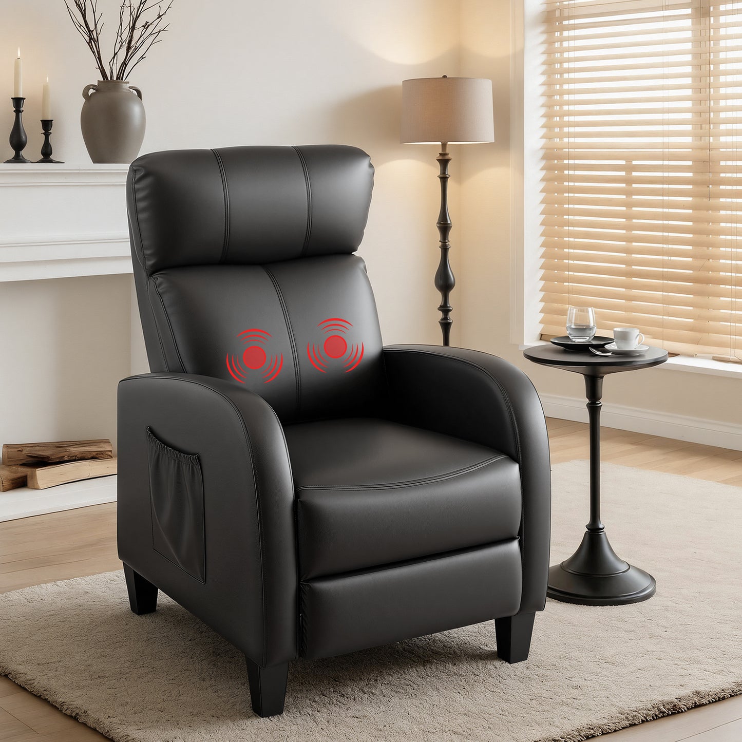 Atropos Massage Recliner Chair Small Recliner Sofa for Adults PU Leather - Black