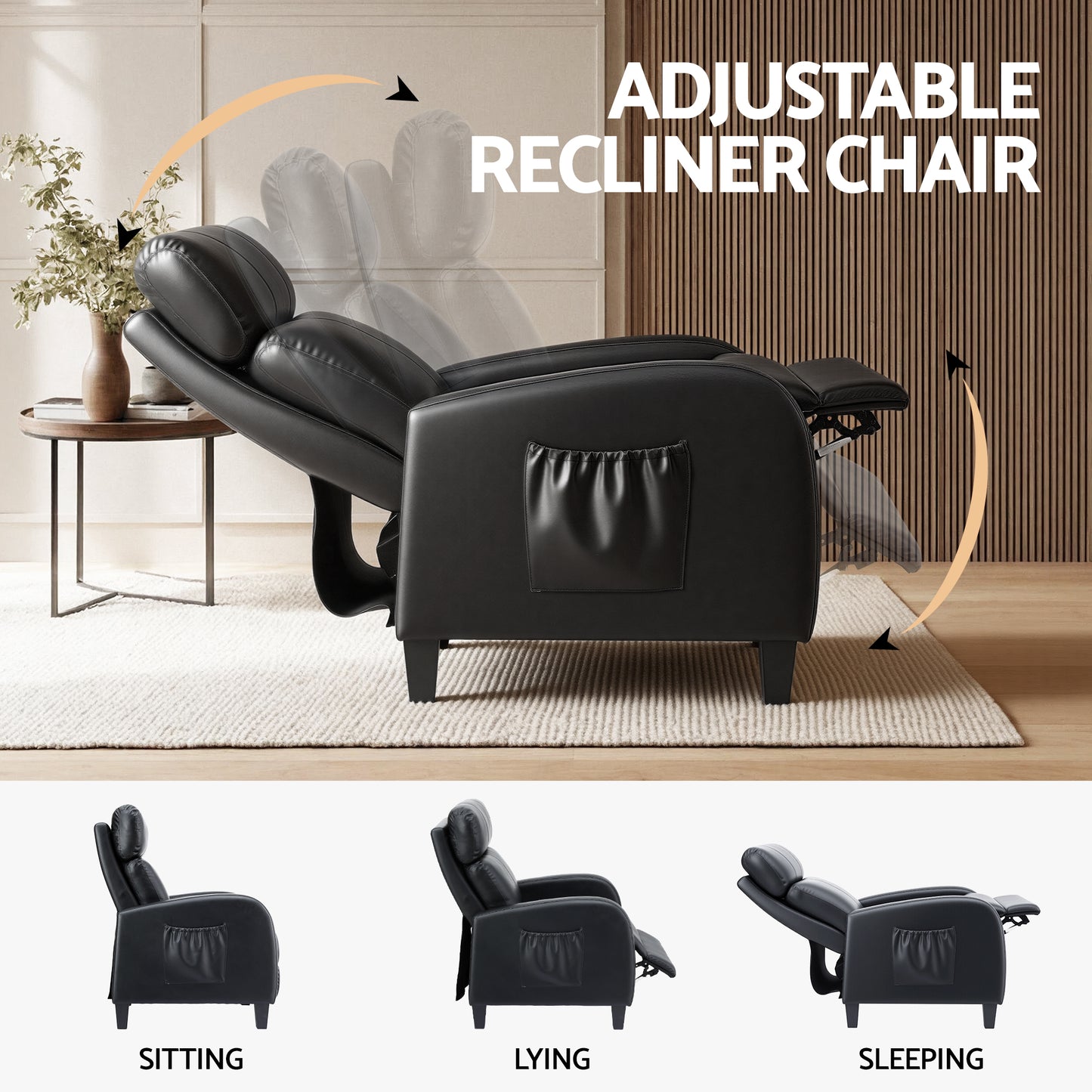Atropos Massage Recliner Chair Small Recliner Sofa for Adults PU Leather - Black