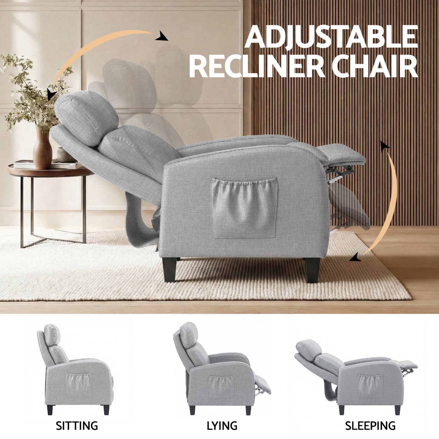 Atropos Massage Recliner Chair Small Recliner Sofa for Adults Fabric - Grey