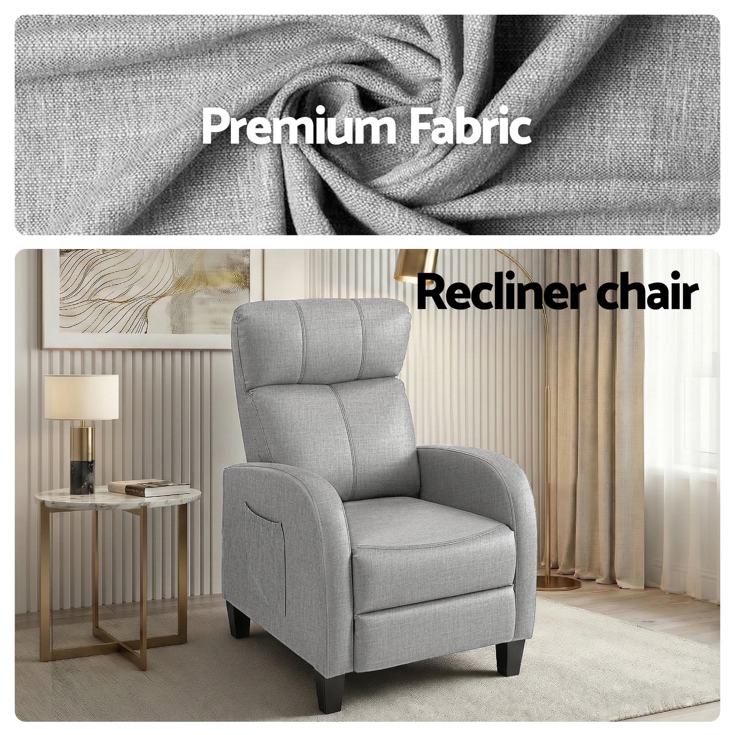 Atropos Massage Recliner Chair Small Recliner Sofa for Adults Fabric - Grey