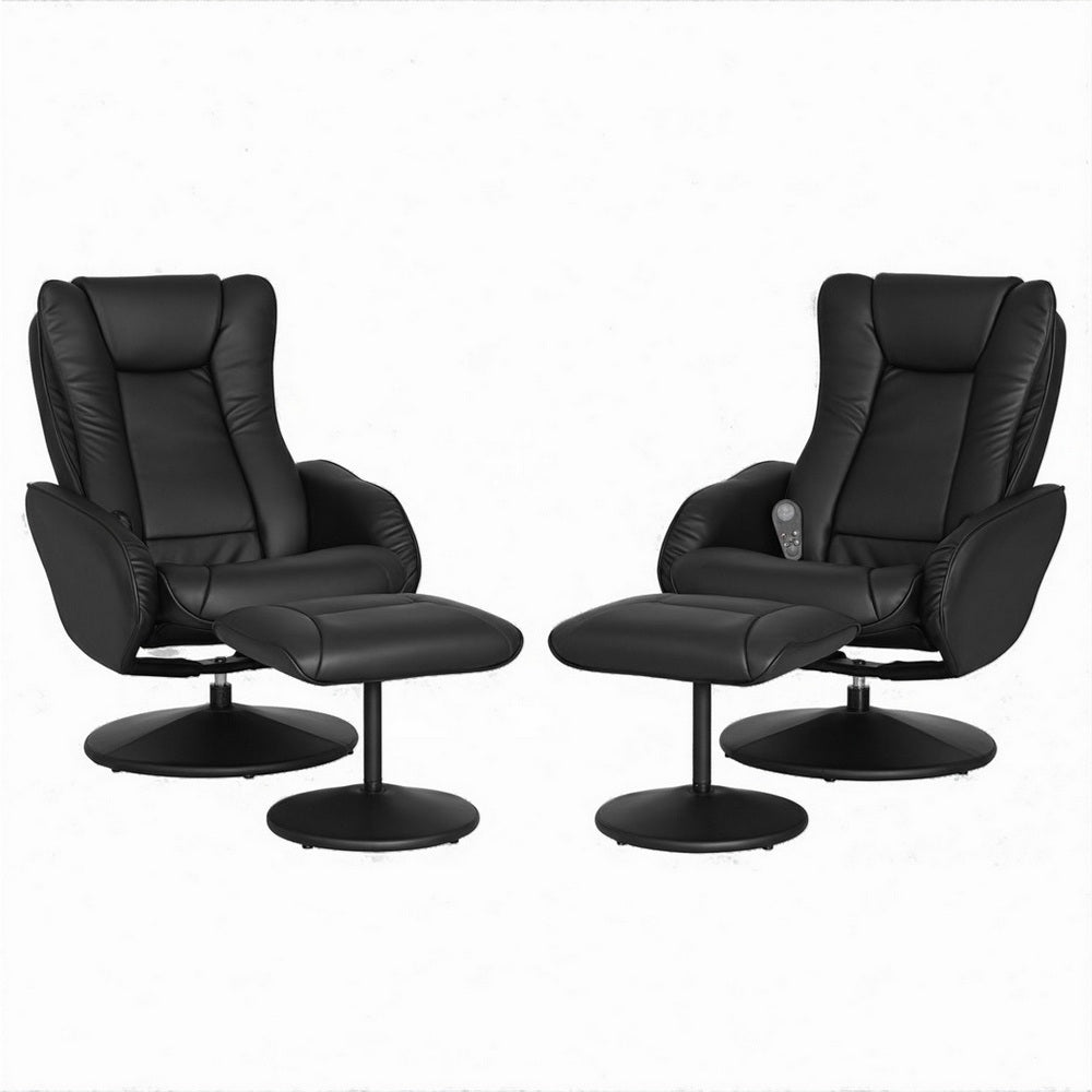 Set of 2 Daedalus Recliner Chair Ottoman Heated Massage - Black