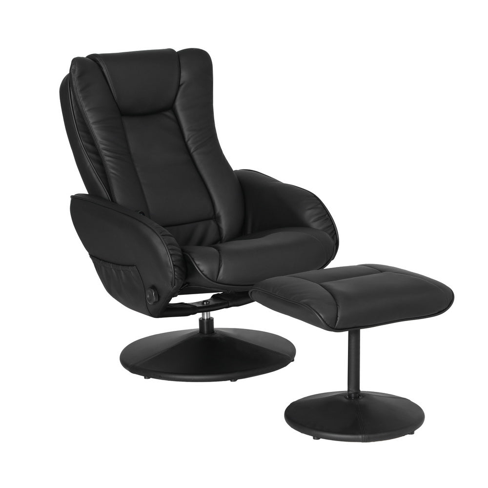 Set of 2 Daedalus Recliner Chair Ottoman Heated Massage - Black