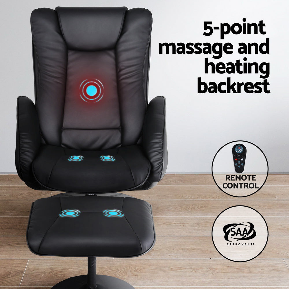 Set of 2 Daedalus Recliner Chair Ottoman Heated Massage - Black
