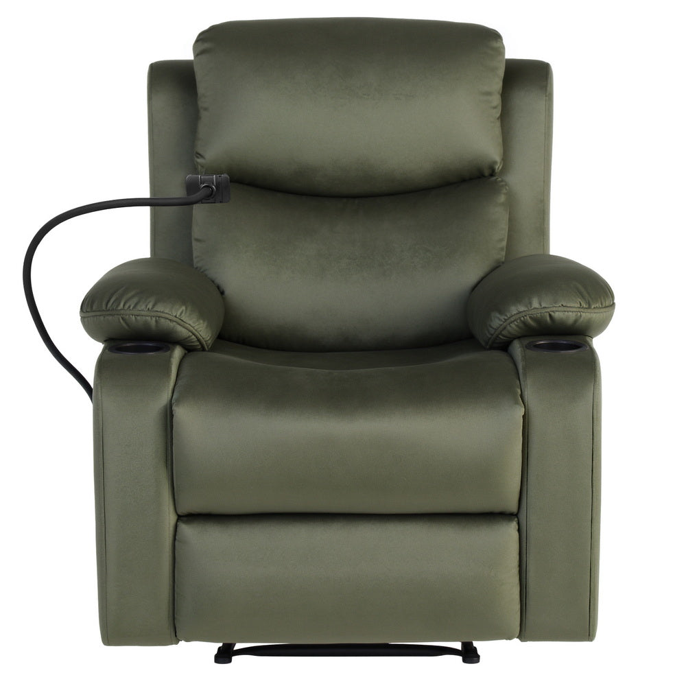 Charon Recliner Chair Heated Massage Chair with Phone Holder Velvet - Green