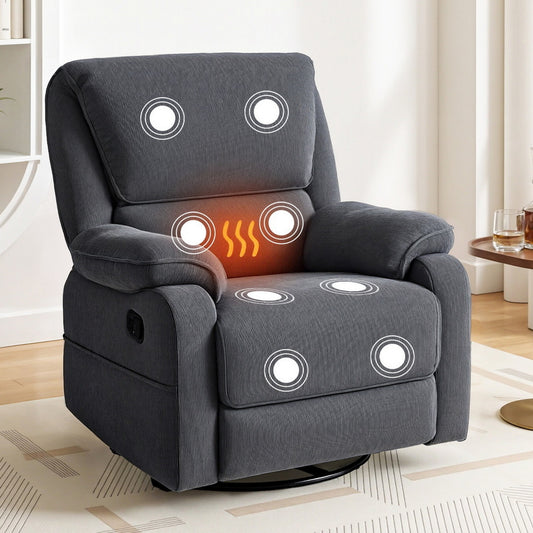 Clotho Rocking Recliner Chair 360 Swivel Massage Heated Reclining Chairs - Grey