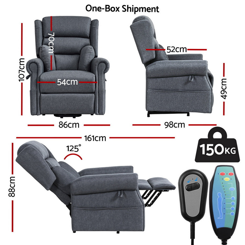 Durga Electric Recliner Chair Power Lift Massage Heated Recliner Sofa - Grey