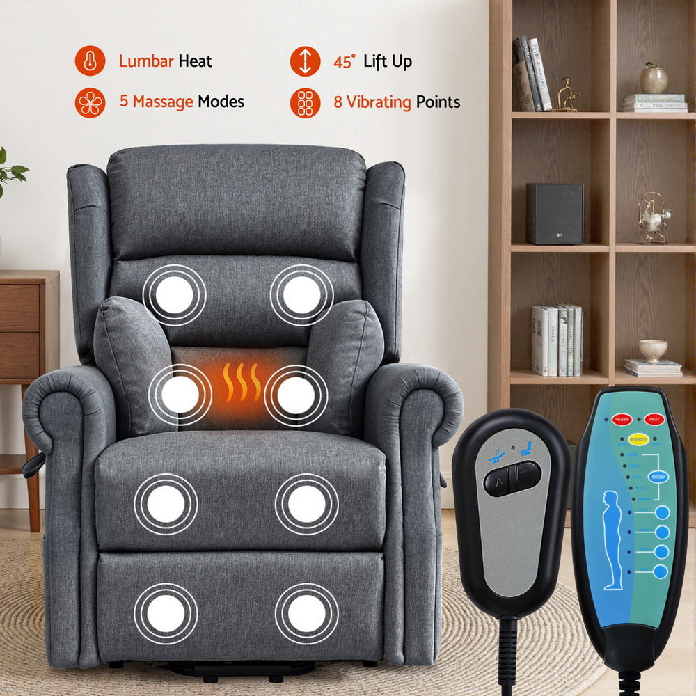 Durga Electric Recliner Chair Power Lift Massage Heated Recliner Sofa - Grey
