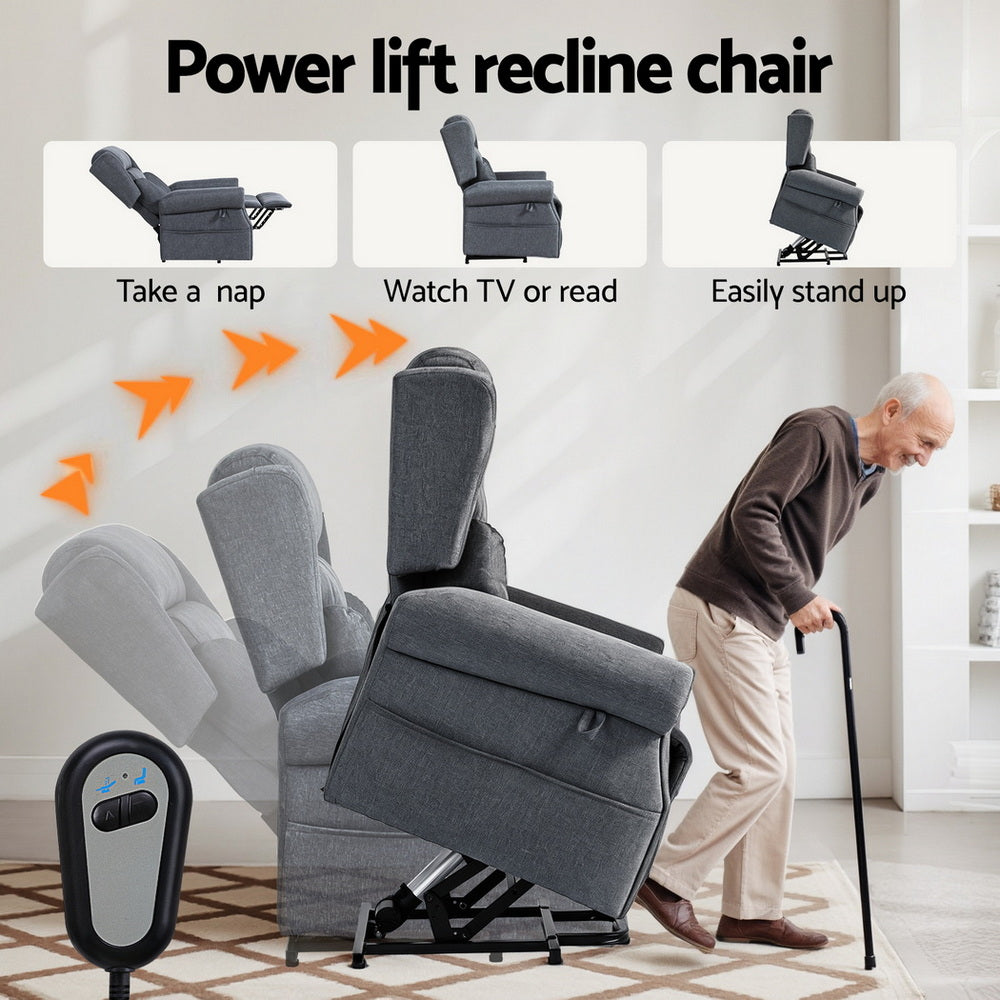 Durga Electric Recliner Chair Power Lift Massage Heated Recliner Sofa - Grey