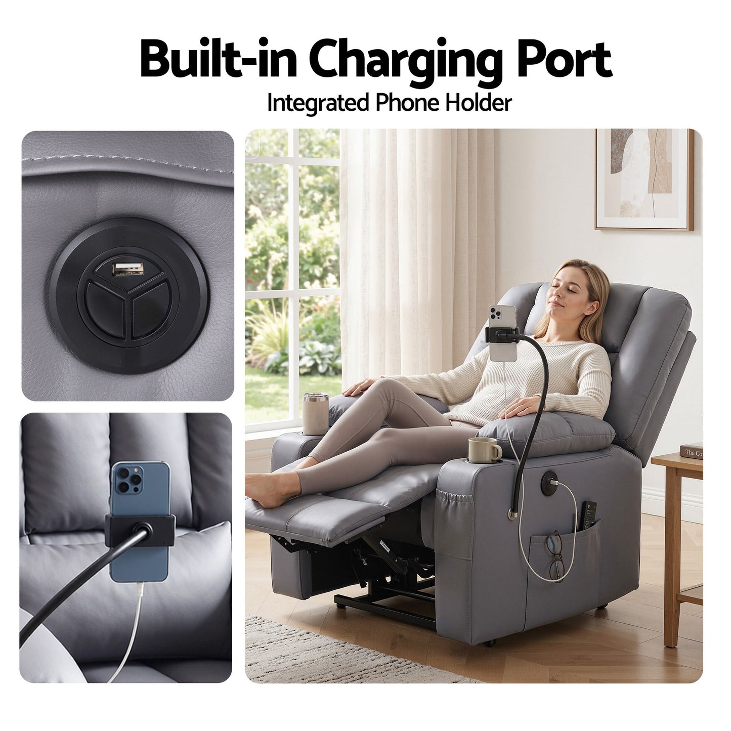 Faunus Power Lift Recliner Chair with Massage and Heat for Elderly, Electric Sofa Reclining Chair - Grey