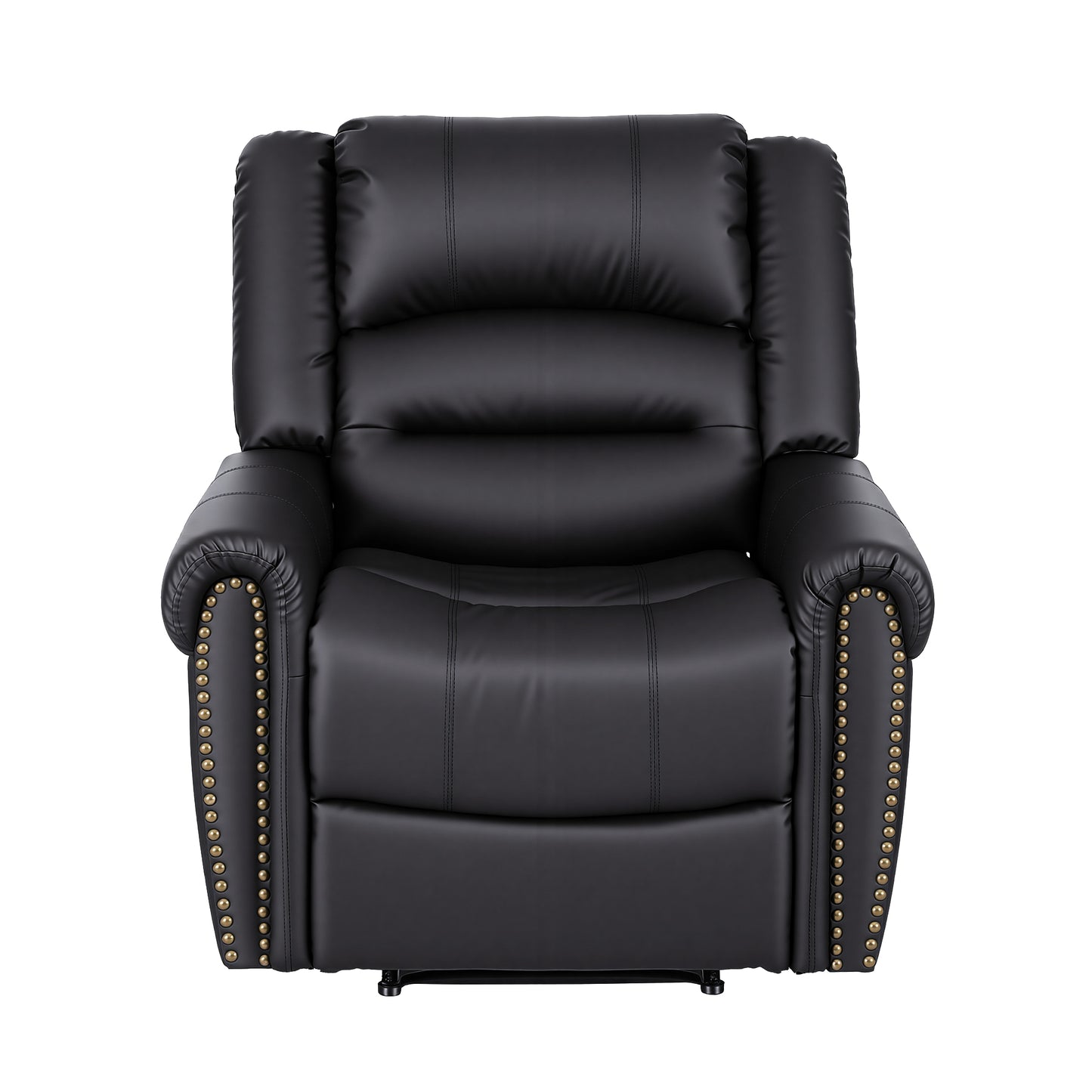 Harmonia Leather Manual Recliner Chair with USB Charge Port, Overstuffed Armchair Sofa - Black