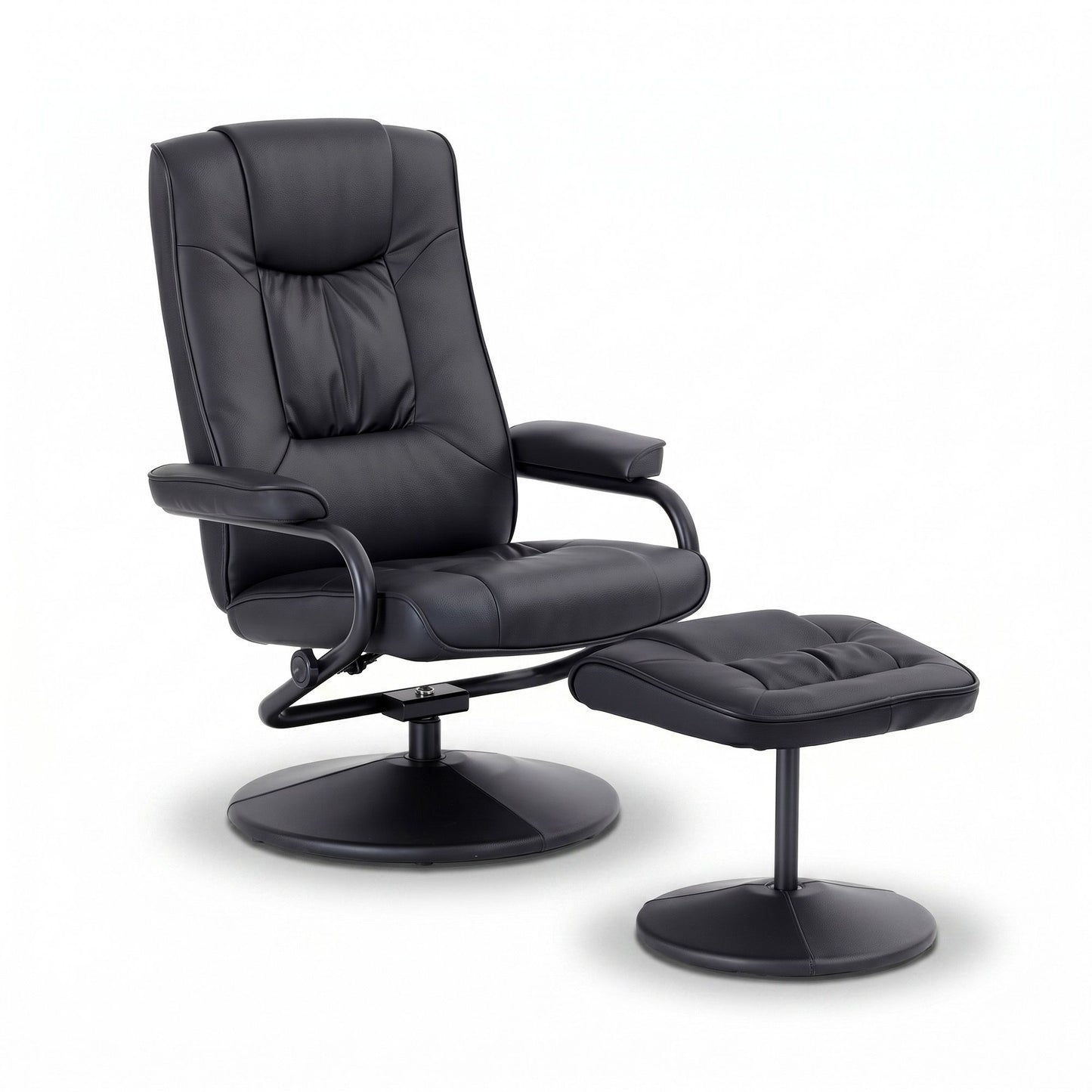 Hypnos Recliner with Ottoman 360-Degree Swivel Recliner Chair and Ottoman Set PU Leather - Black