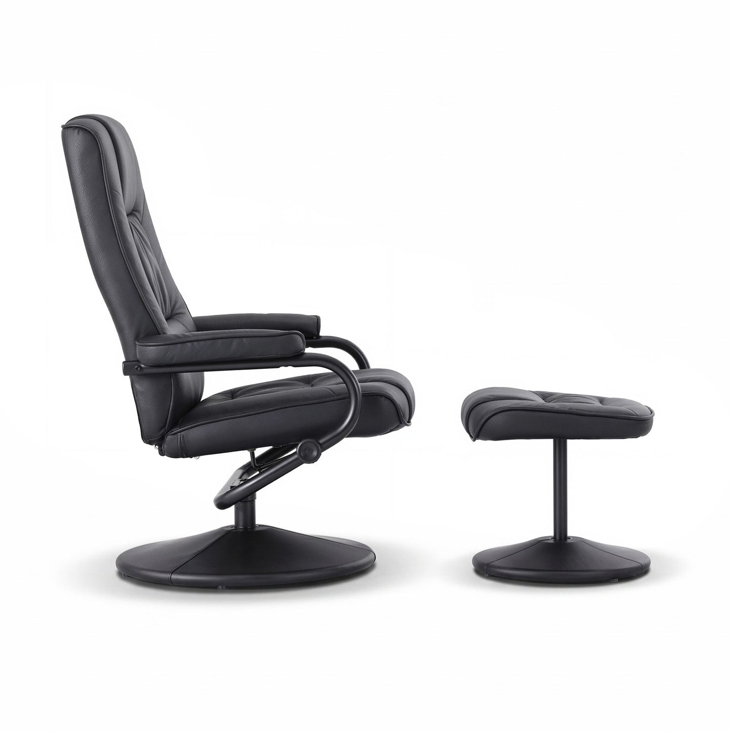 Hypnos Recliner with Ottoman 360-Degree Swivel Recliner Chair and Ottoman Set PU Leather - Black
