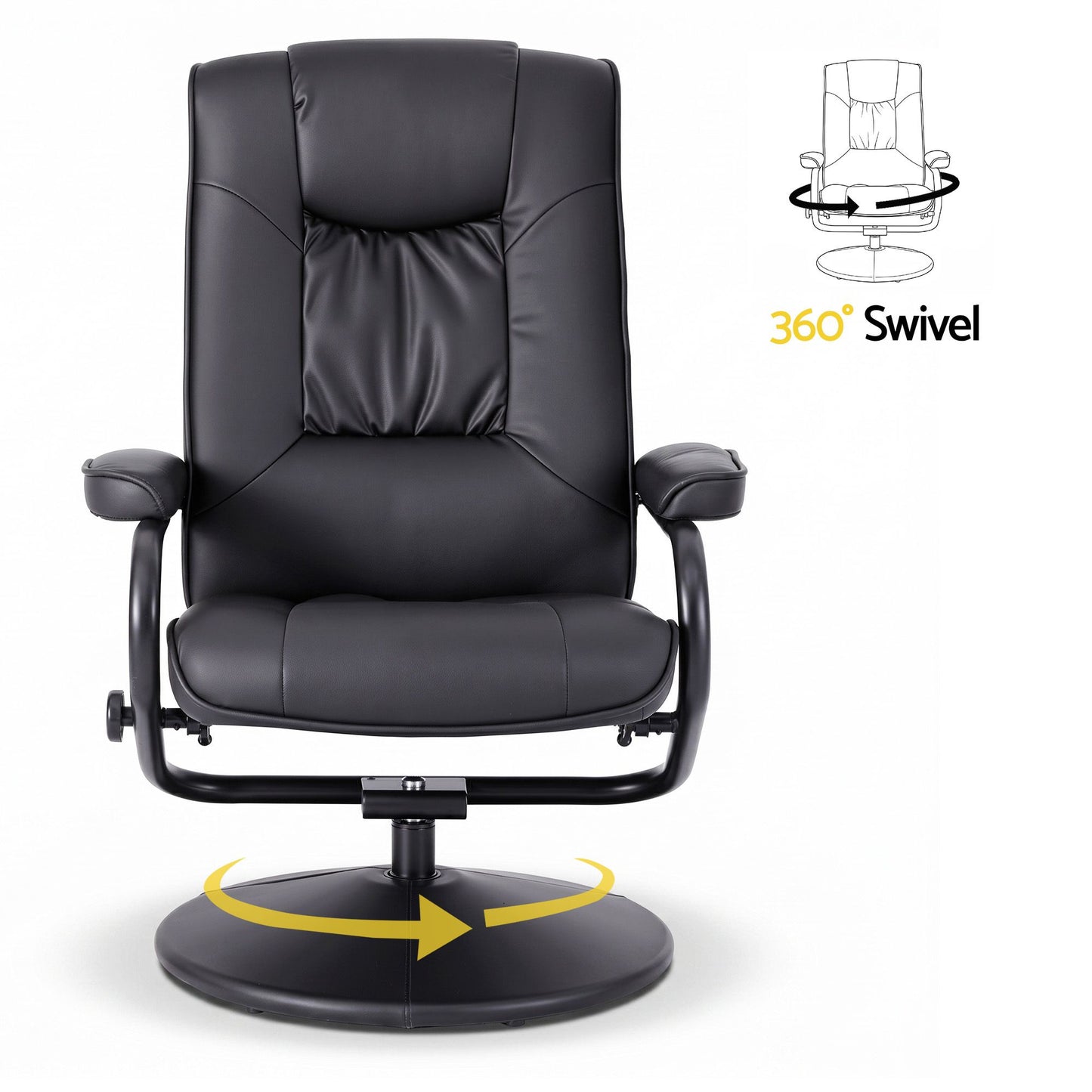 Hypnos Recliner with Ottoman 360-Degree Swivel Recliner Chair and Ottoman Set PU Leather - Black