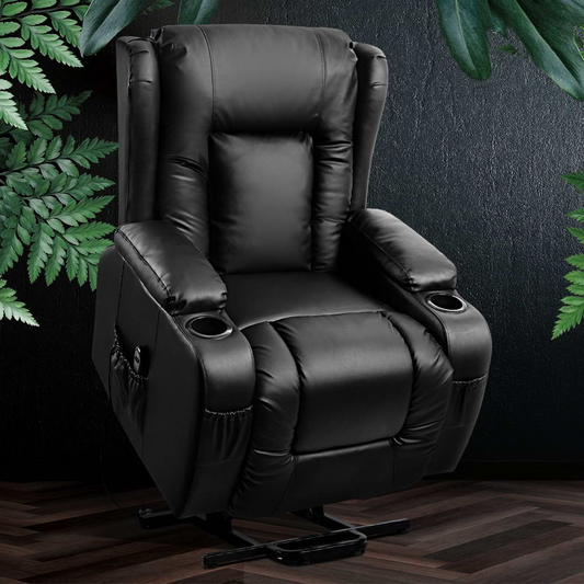 Brigid Electric Recliner Chair Lift Heated Massage Chair Lounge Leather - Black
