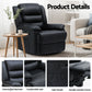 Nixie Manual Recliner Chair Leather Reclining Sofa with 16color LED - Black