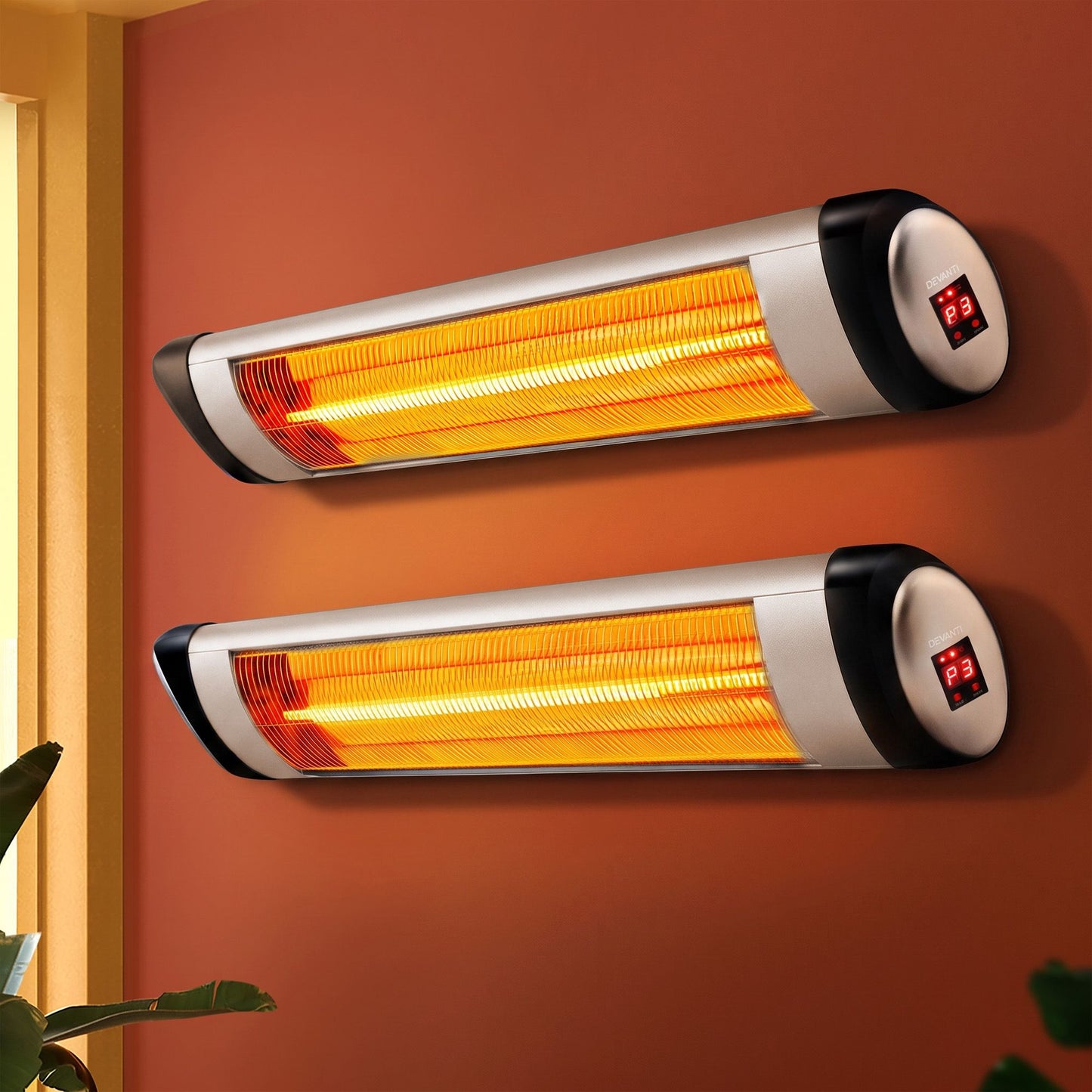 Set of 2 Electric Radiant Strip Heater Outdoor Indoor Patio Infrared Heaters 2000W