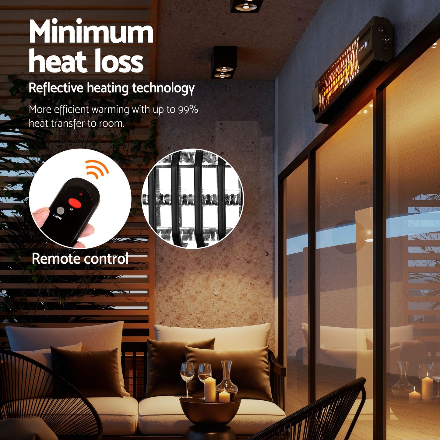 Set of 2 Electric Strip Heater Radiant Infrared Heaters 2000W