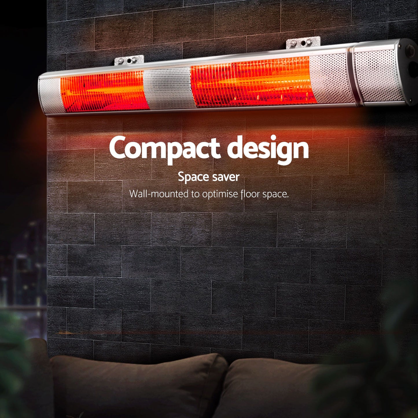 Set of 2 Electric Strip Heater Radiant Infrared Heaters Remote Control 3000W