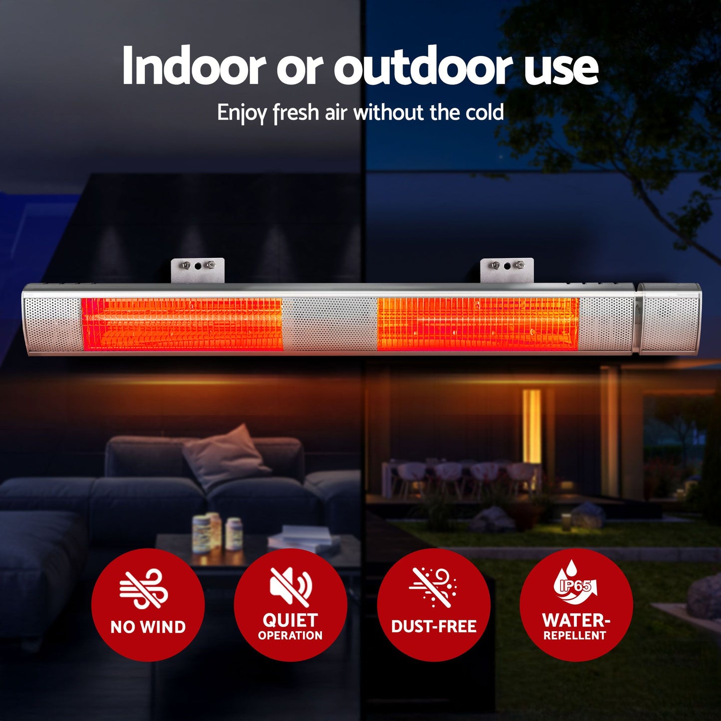 Set of 2 Electric Strip Heater Radiant Infrared Heaters Remote Control 3000W