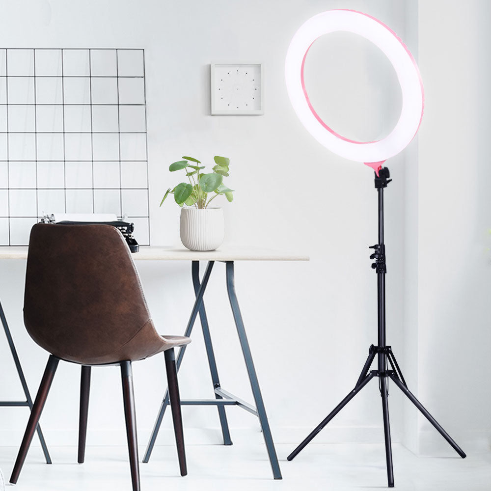 Ring Light 19" LED 5800Lm Dimmable Diva With Stand Make Up Studio Video Pink