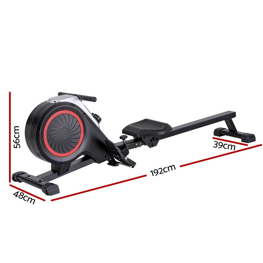 Rowing Machine 16 Levels Foldable Magnetic Rower Gym Cardio Workout - Black