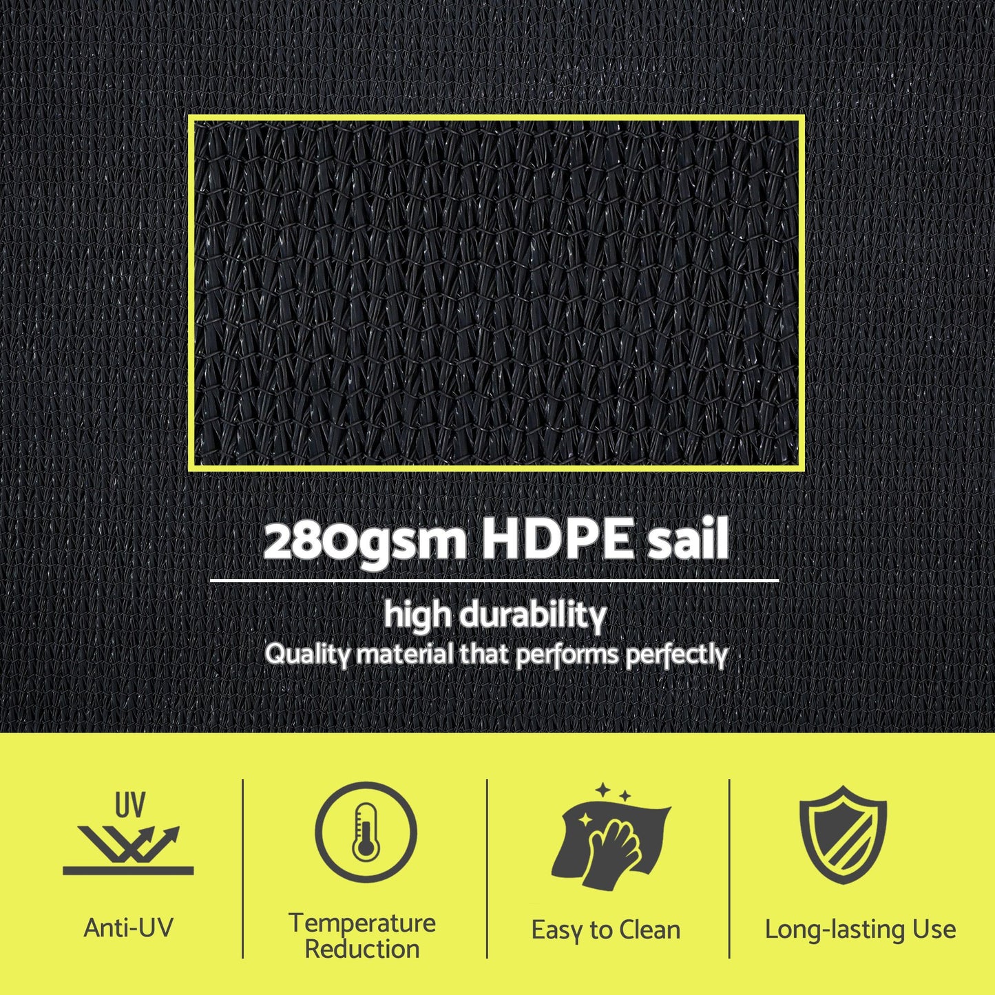 Instahut Sun Shade Sail Cloth 98% UV Block Outdoor Canopy Rectangle 5X6M Black