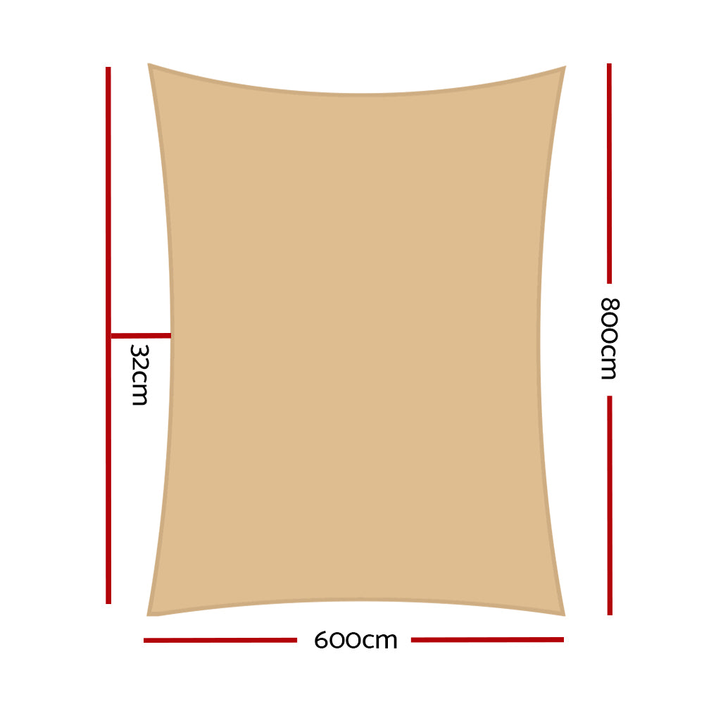 Shade Sail Cloth Rectangle Shadesail Heavy Duty Sand Sun Canopy 6x8m