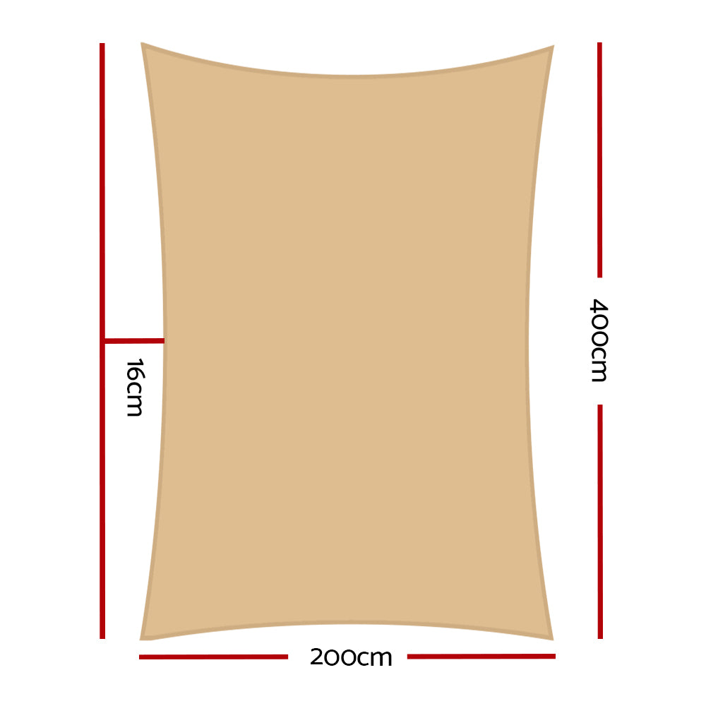 2x4m Waterproof Rectangle Shade Sail Cloth - Sand Beige