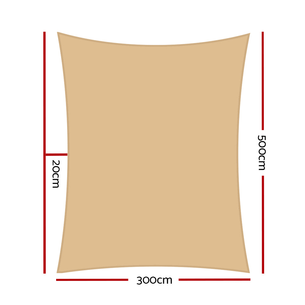 3x5m Waterproof Rectangle Shade Sail Cloth - Sand Beige