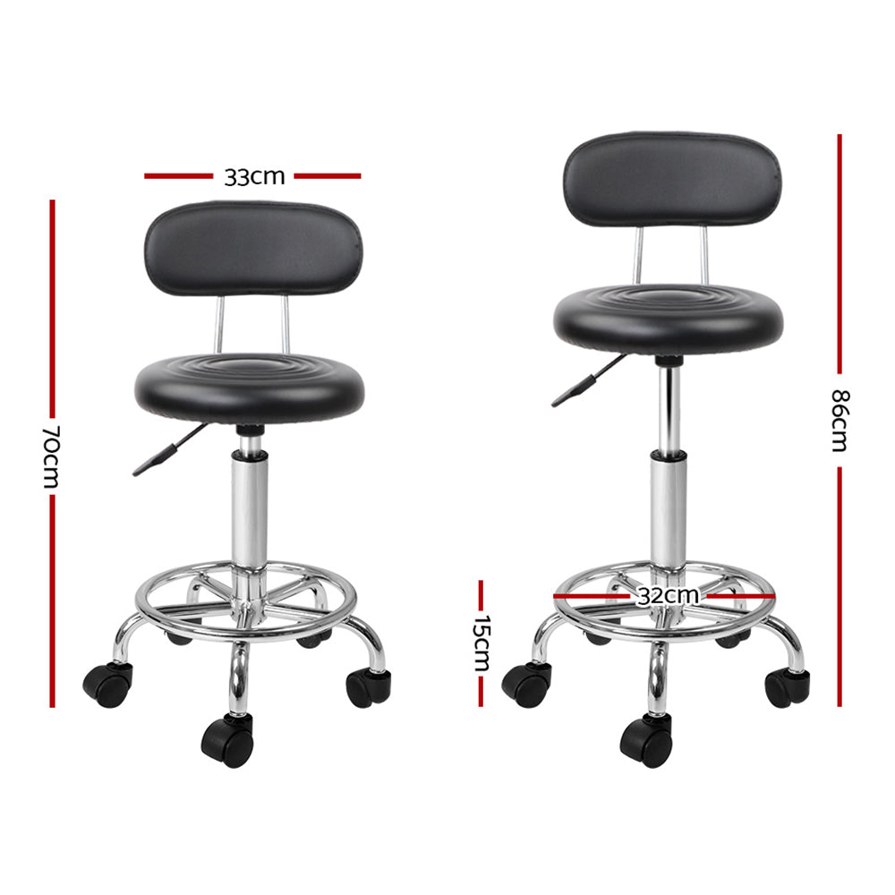 Set of 2 Salon Stool Swivel Chair Backrest Black