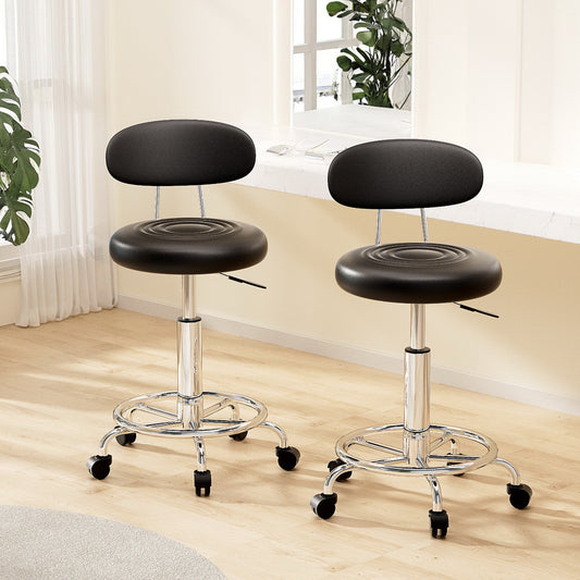 Set of 2 Salon Stool Swivel Chair Backrest Black