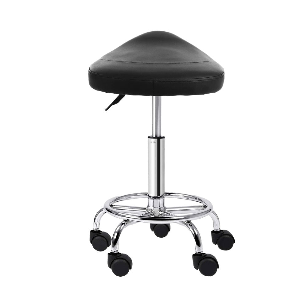 Set of 2 Salon Stool Saddle Swivel Chair Black