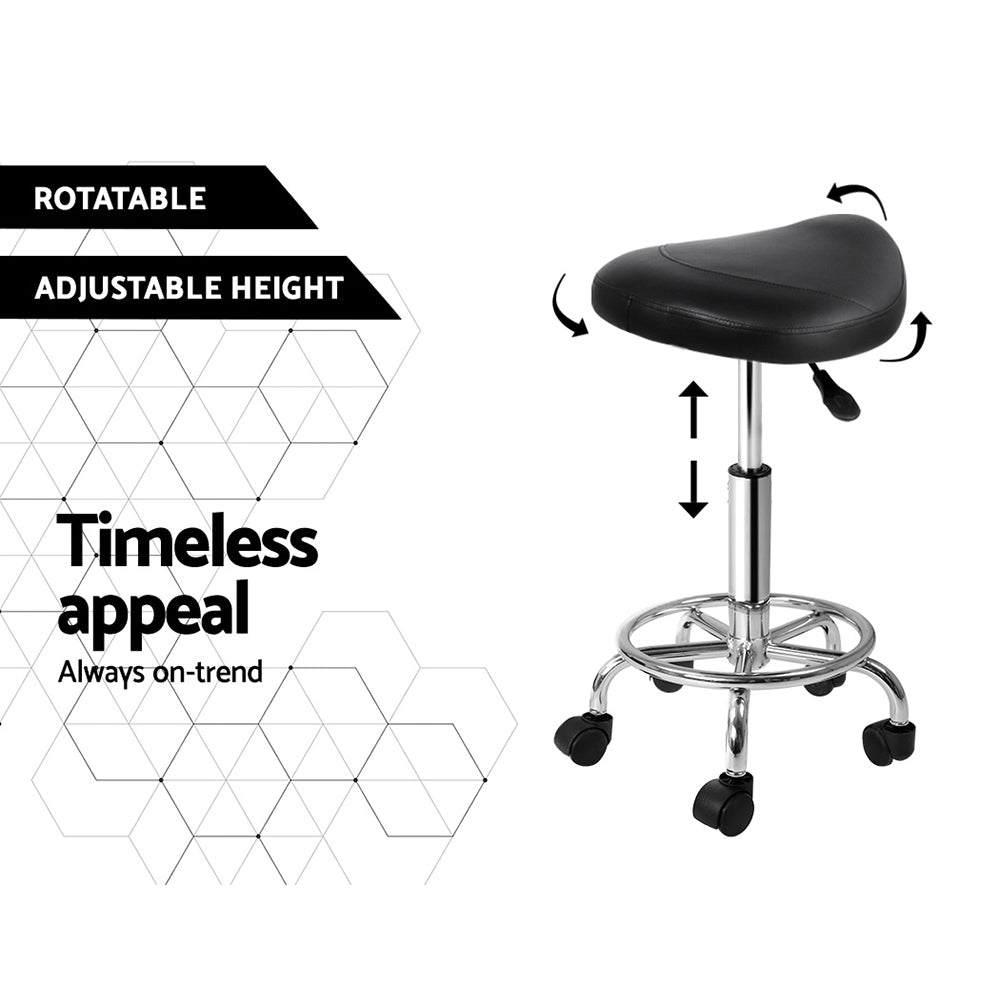 Set of 2 Salon Stool Saddle Swivel Chair Black