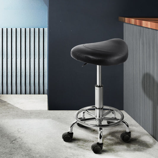 Set of 2 Salon Stool Saddle Swivel Chair Black