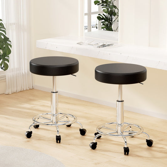 Set of 2 Salon Stool Round Swivel Chair Black