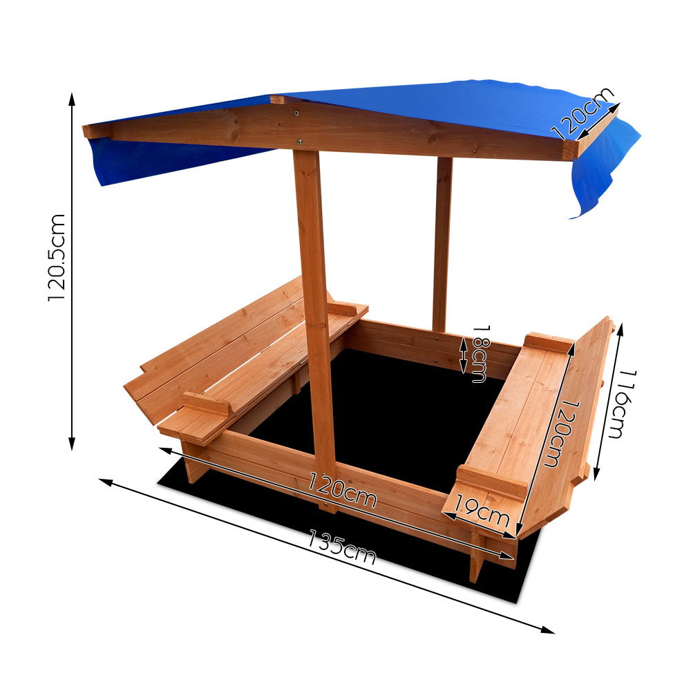 Wooden Outdoor Sand Box Set Sand Pit 120x120 - Natural Wood