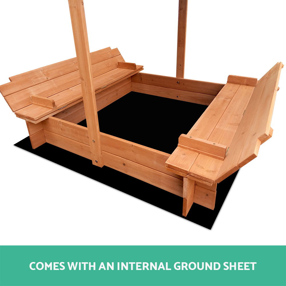 Wooden Outdoor Sand Box Set Sand Pit 120x120 - Natural Wood
