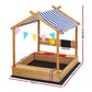 Keezi Kids Sandpit Wooden Sandbox Sand Pit with Canopy Water Basin Toys 146cm