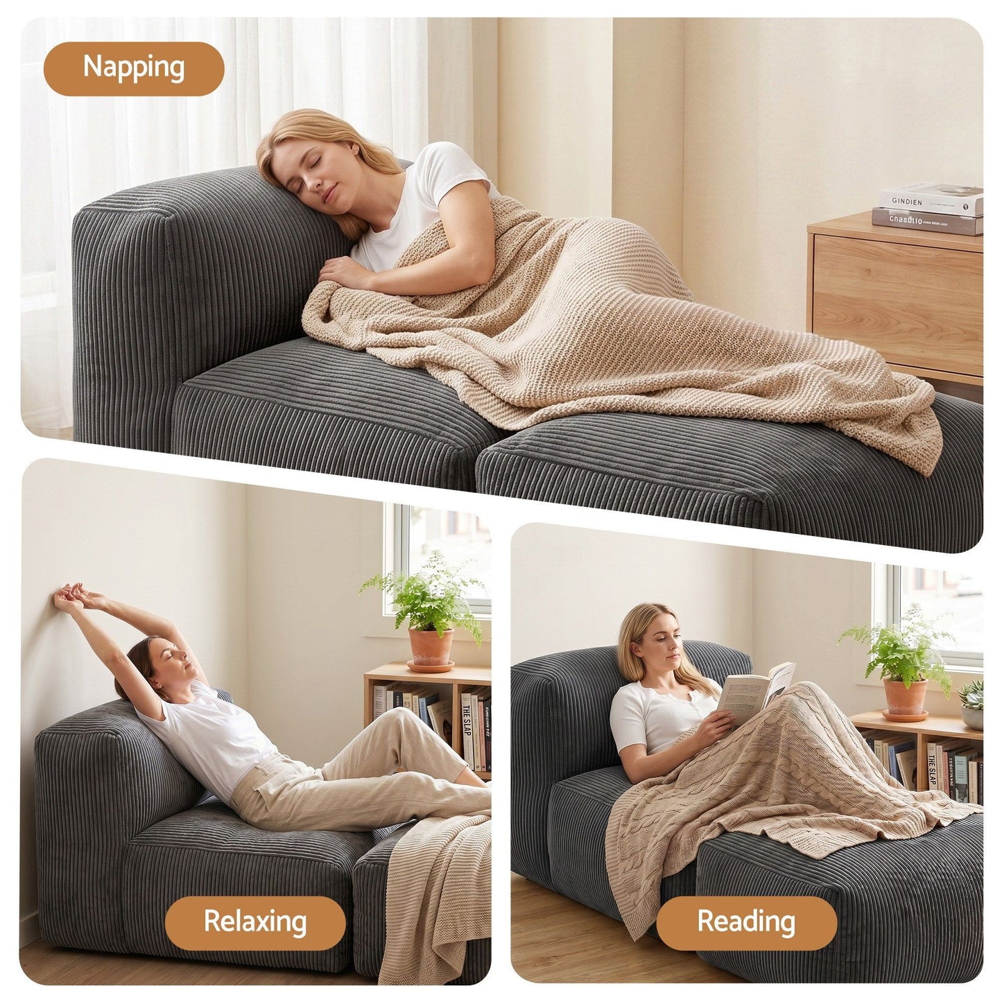 Myrto Foldable Bean Bag Sofa Bed Cloud Couch Boneless Floor Lounger Chair - Grey