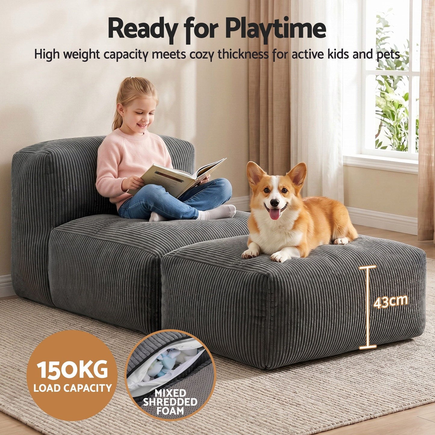 Myrto Foldable Bean Bag Sofa Bed Cloud Couch Boneless Floor Lounger Chair - Grey