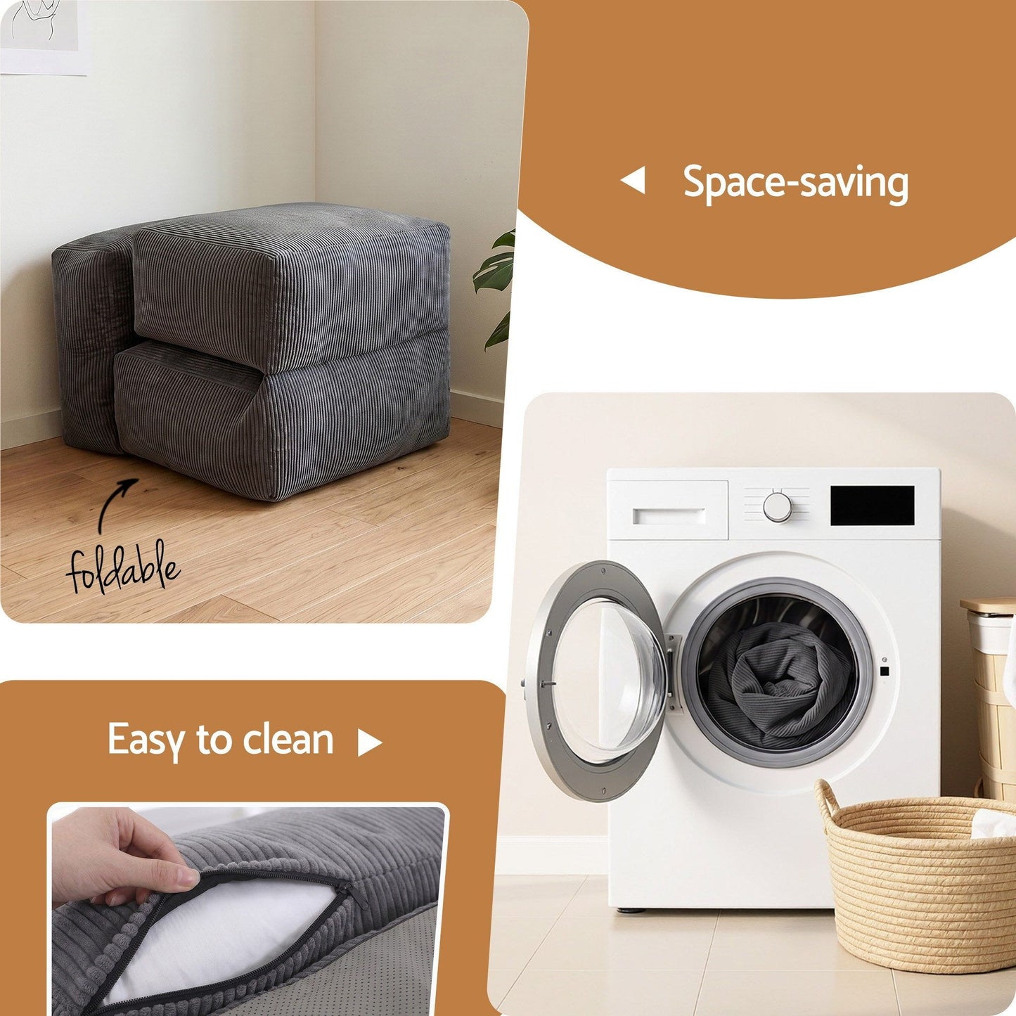 Myrto Foldable Bean Bag Sofa Bed Cloud Couch Boneless Floor Lounger Chair - Grey